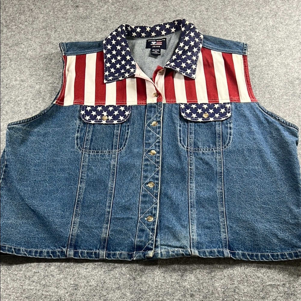 QUIZZ WOMAN JEANS Denim Vest with‎ American Flag Design zs 20 blue 100%cotton